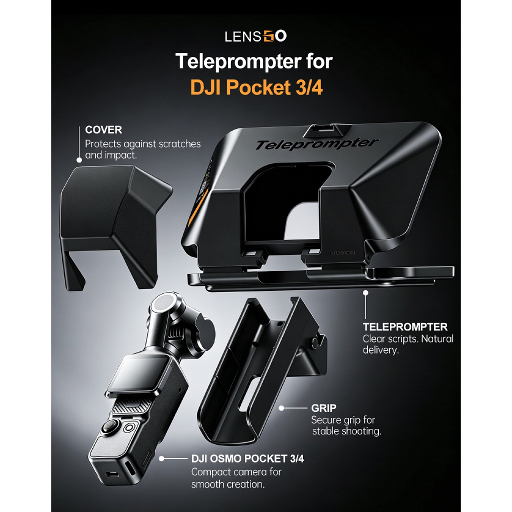 LENSGO TCQI 8 Teleprompter (For DJI Pocket 3 / 4 and Laptop)
