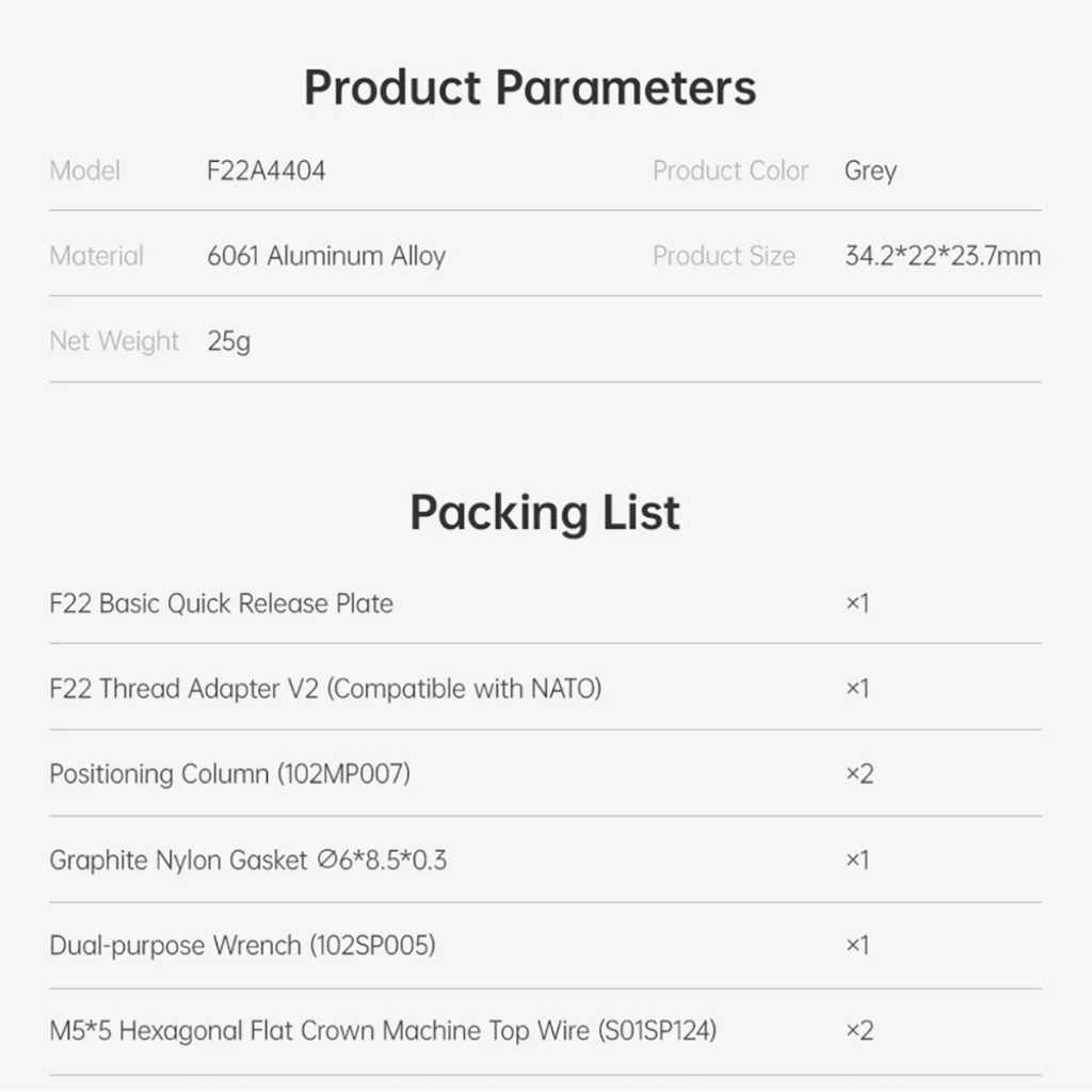 FALCAM F22 Quick Release System (Plate / Thread Adapter V2) - Arca Swiss Compatible