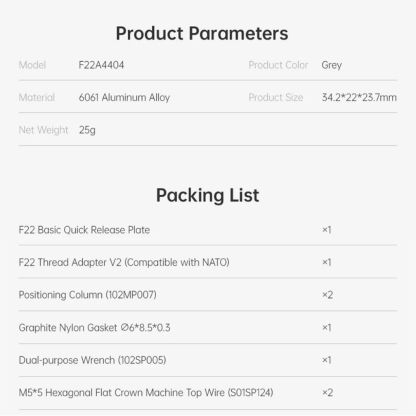 FALCAM F22 Quick Release System (Plate / Thread Adapter V2) - Arca Swiss Compatible
