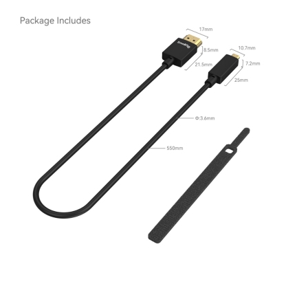 Smallrig Ultra-Slim 4K Micro HDMI to HDMI Data Cable (D to A) - 35cm / 55cm / 100cm
