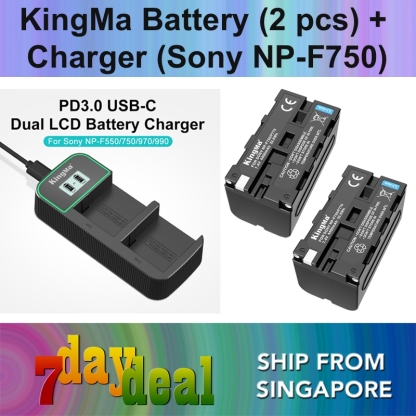 KingMa NP-F750 Battery (2 pcs) + Dual Slot USB PD3.0 Fast Charger Kit (For Sony)
