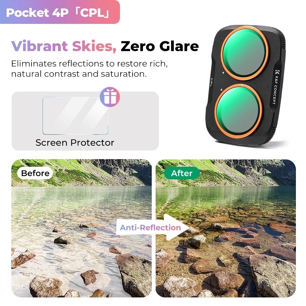 K&F UV / CPL / Black Mist / ND2-32 / ND32-512 / Anti-Light Pollution / Wide Angle Filter (For Dji Pocket 4P)