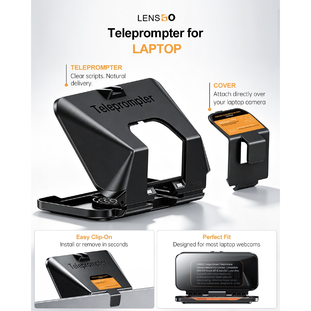 LENSGO TCQI 8 Teleprompter (For DJI Pocket 3 / 4 and Laptop)