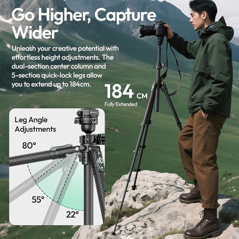 Ulanzi JJ05 GlideGo Overhead Carbon Fiber Travel Camera Tripod (T140)