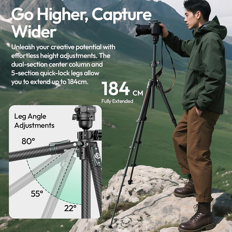 Ulanzi JJ05 GlideGo Overhead Carbon Fiber Travel Camera Tripod (T140)