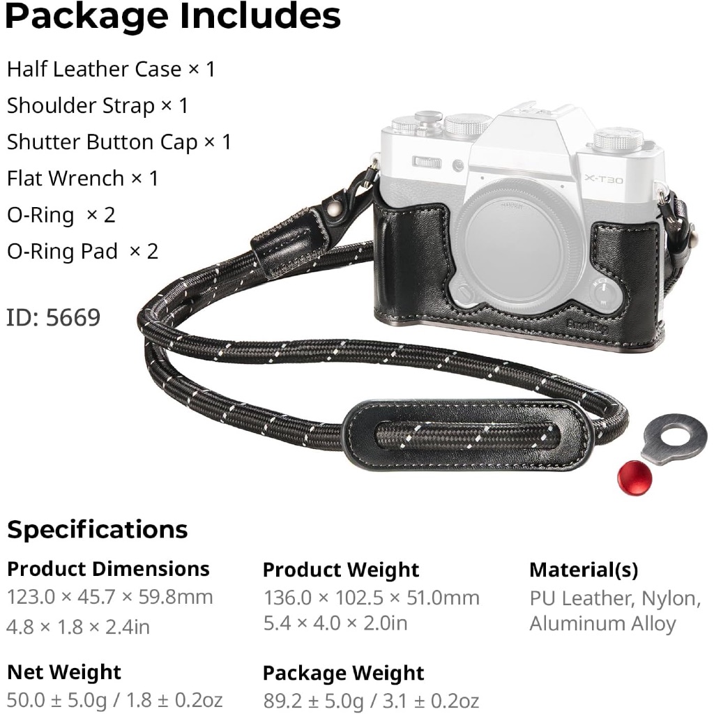 SmallRig Leather Half Case Kit For Fuji X-T30 III / X-T30 II / X-T30 (Black 5669 / Brown 5670)-7daydeal