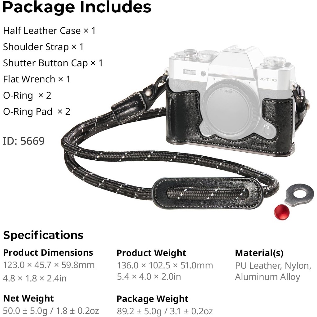 SmallRig Leather Half Case Kit For Fuji X-T30 III / X-T30 II / X-T30 (Black 5669 / Brown 5670)-7daydeal