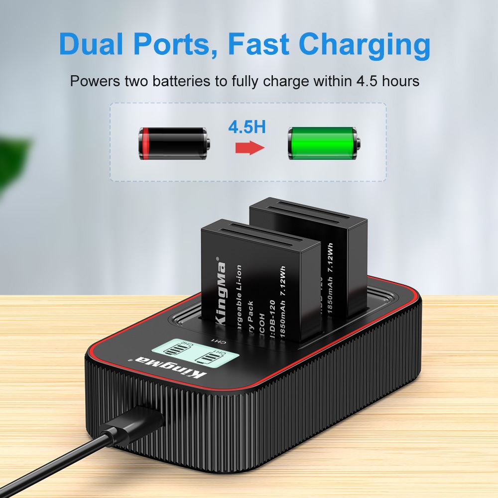 KingMa DB-120 1850mAh Battery / Charger / Charger Kit (For Ricoh GR IV)