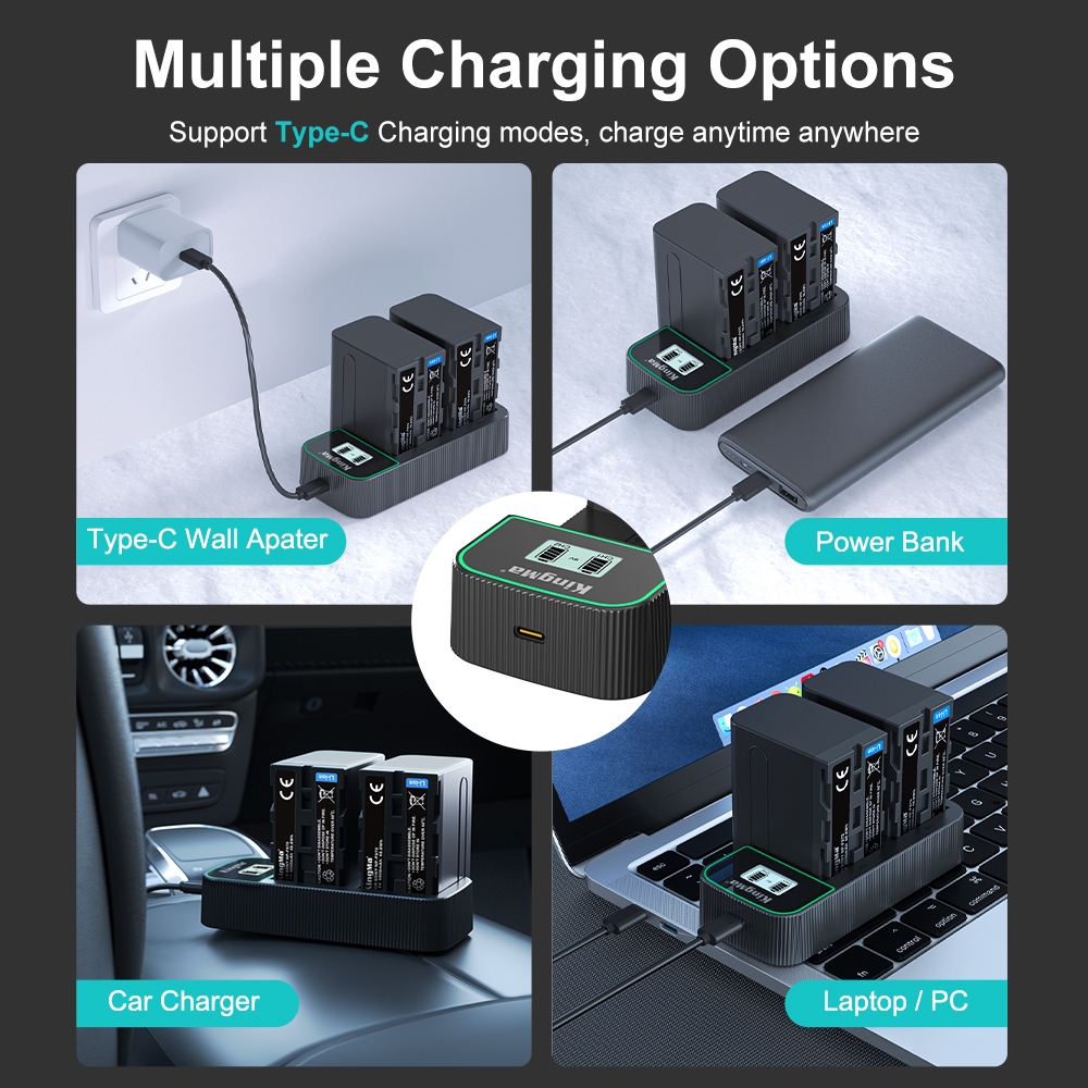 KingMa NP-F750 Battery (2 pcs) + Dual Slot USB PD3.0 Fast Charger Kit (For Sony)