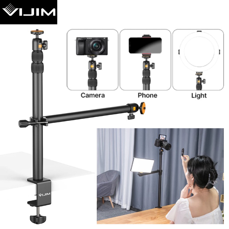 Ulanzi VIJIM LS02 Extendable Desktop Stand with Horizontal Arm Ball Head (LS-02 For LED Video Light Camera & Smartphone)