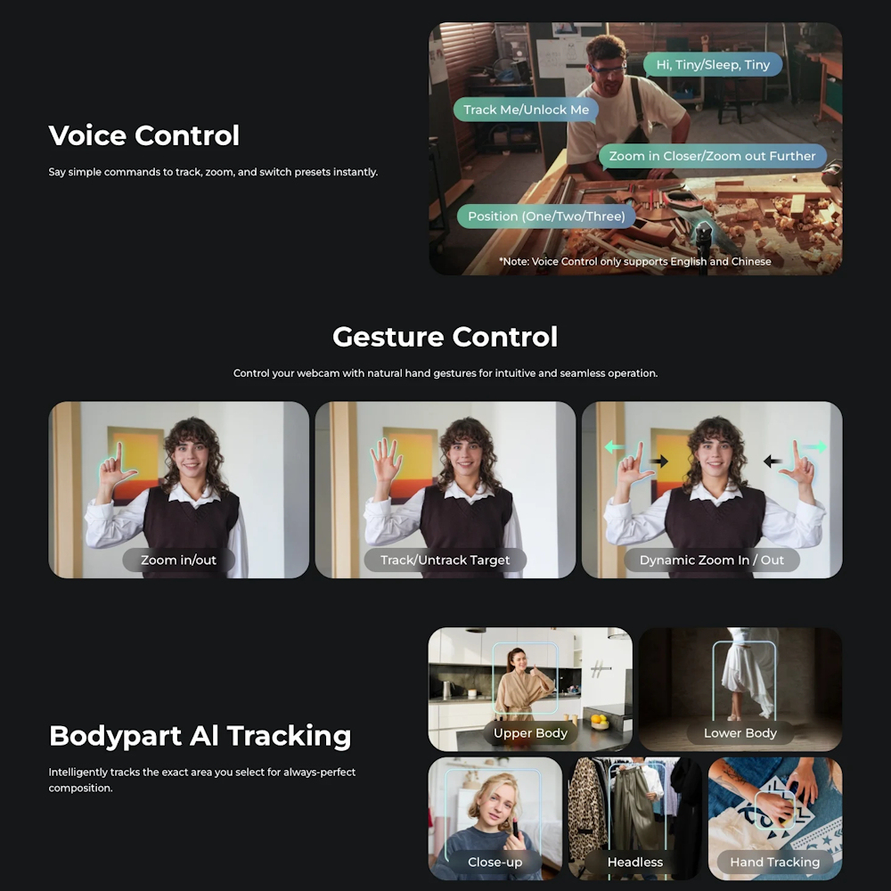 OBSBOT Tiny 3 AI-Powered PTZ 4K Webcam