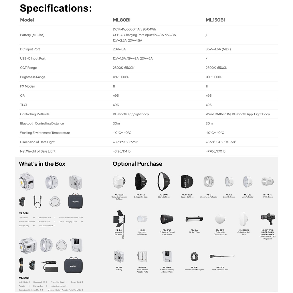Godox ML80Bi / ML150Bi Bi-Color LED Video Light