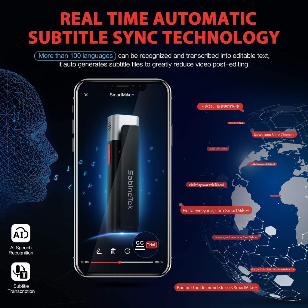 SabineTek SmartMike+ Bluetooth Wireless Microphone (For Smartphone, desktop or laptop Computer)