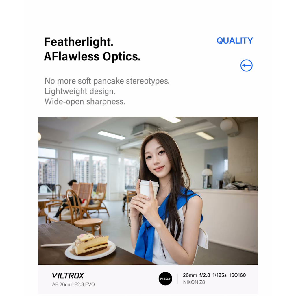 Viltrox AF 26mm F/2.8 EVO Pancake Full Frame Lens (Sony E FE / Nikon Z)