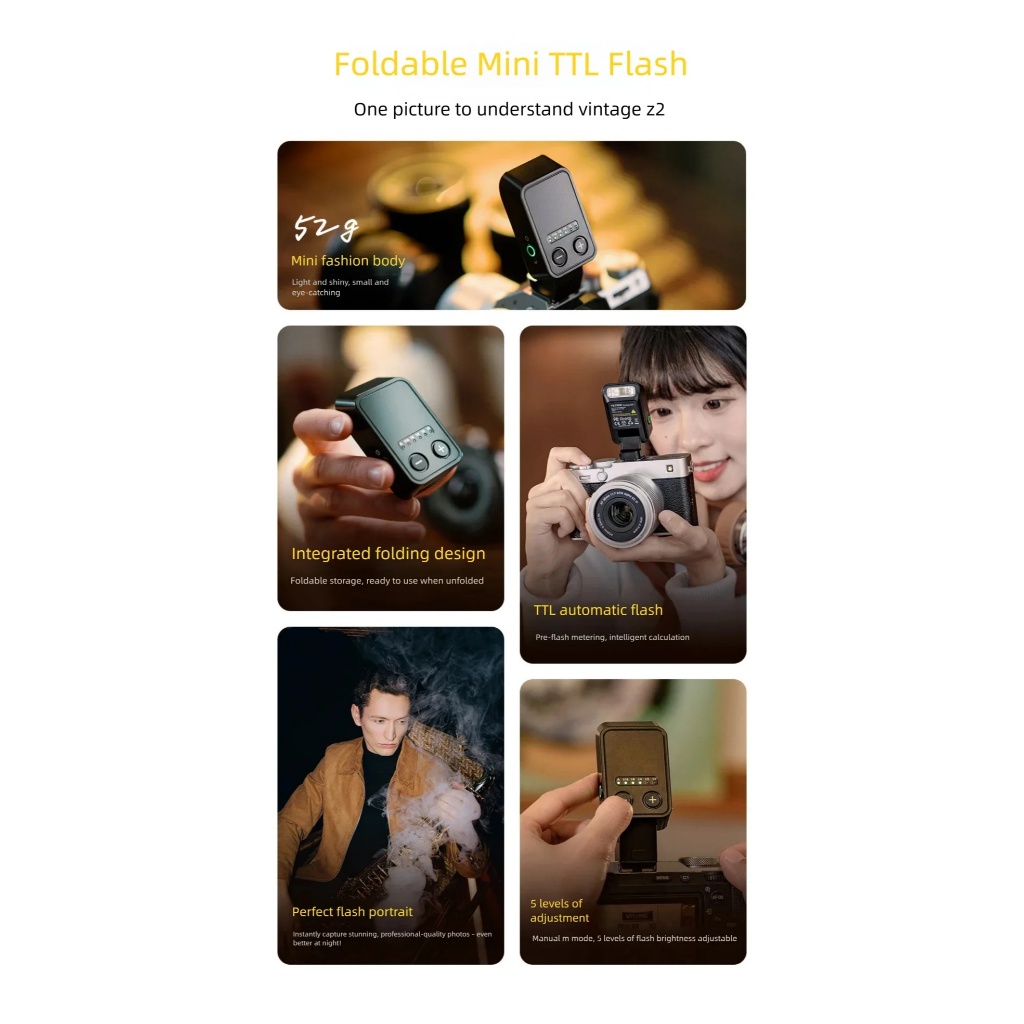 Viltrox Vintage Z2 Mini TTL On-Camera Flash (Canon / Fujifilm / Nikon / Sony Mount)