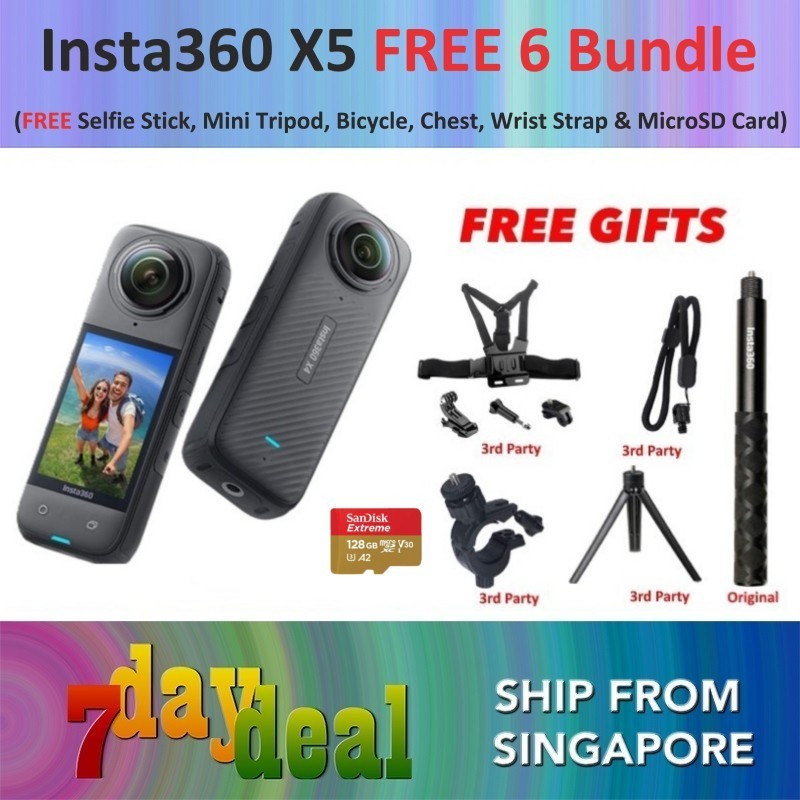 Insta360 X5 360 8K Camera (FREE Selfie Stick + Mini Tripod + Bicycle Mount + Chest Strap + Wrist Strap + Sandisk 128GB)