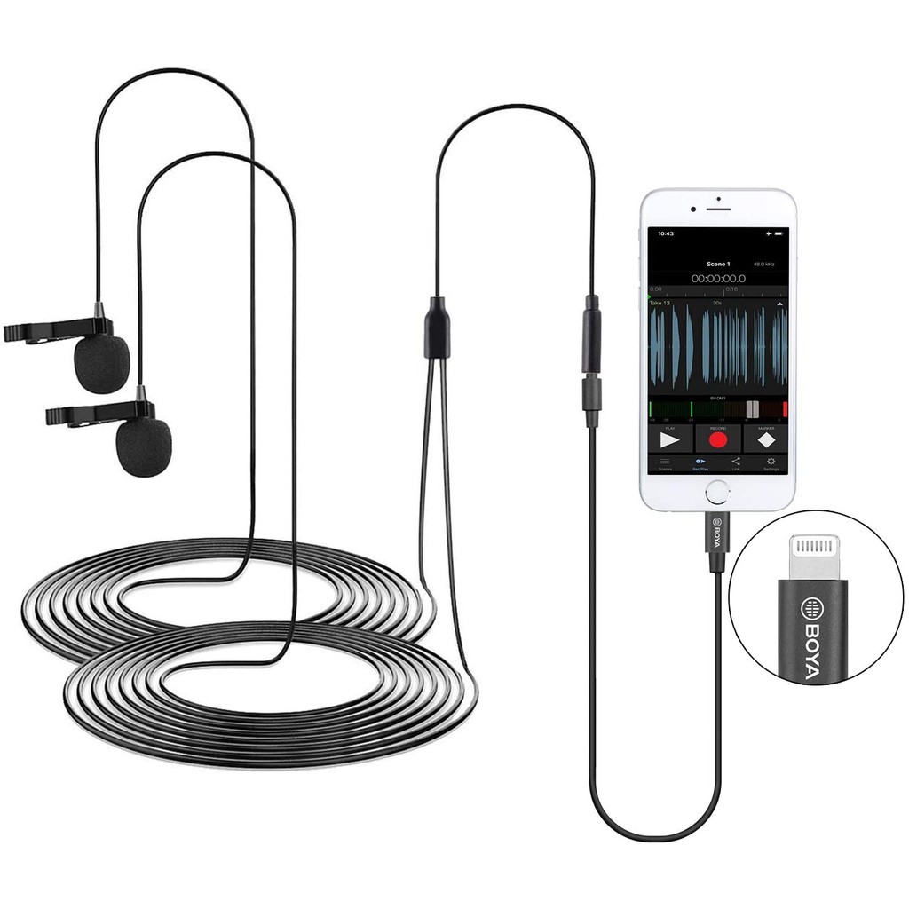 BOYA BY-M2D Dual Lapel Lavalier Microphone (For iP)