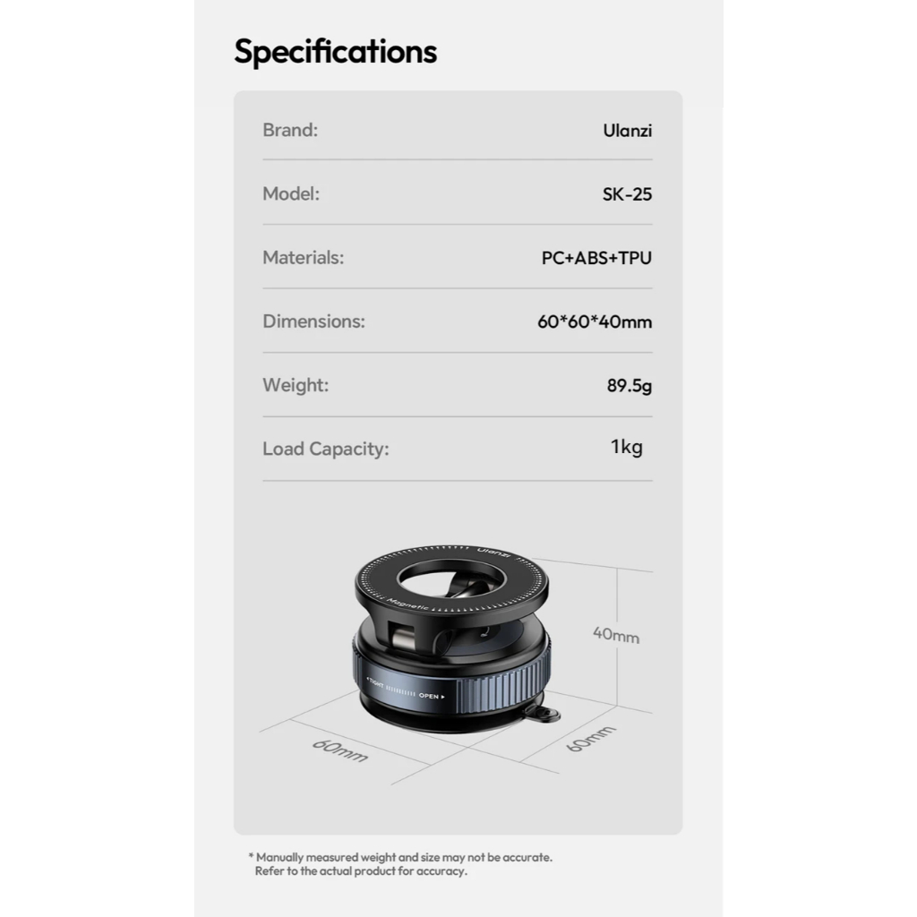 Ulanzi SK-25 Vacuum Suction MagMount Magnetic Phone Holder (S003)