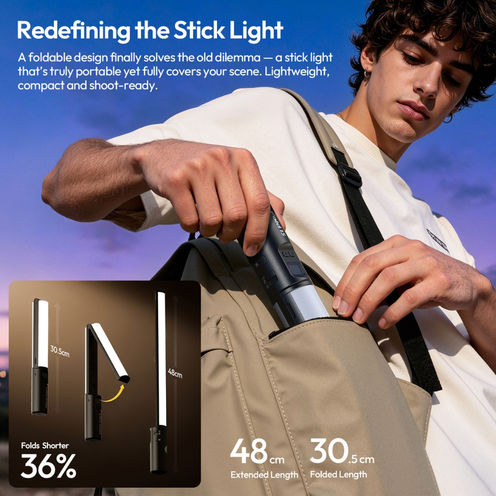 Ulanzi FOLD15 Foldable Handheld RGB WW 15W LED Stick Tube Light (L209)-7daydeal