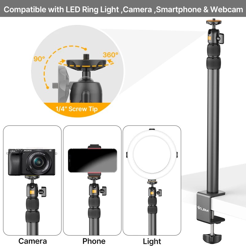 Ulanzi VIJIM LS02 Extendable Desktop Stand with Horizontal Arm Ball Head (LS-02 For LED Video Light Camera & Smartphone)