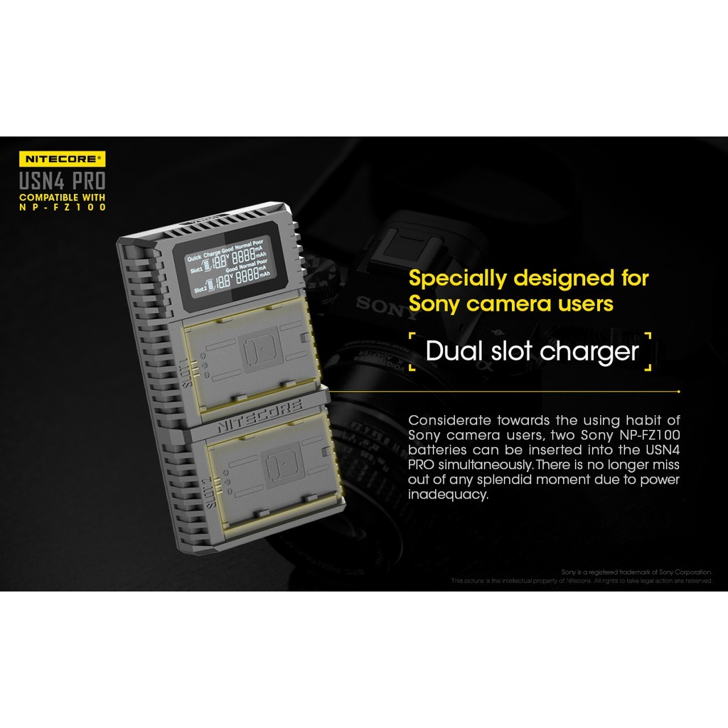 Nitecore USN4 PRO Dual-Slot USB Travel Charger (For Sony NP-FZ100)