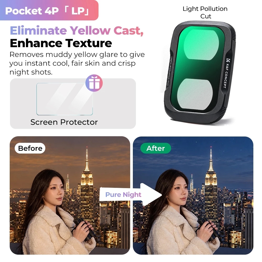 K&F UV / CPL / Black Mist / ND2-32 / ND32-512 / Anti-Light Pollution / Wide Angle Filter (For Dji Pocket 4P)