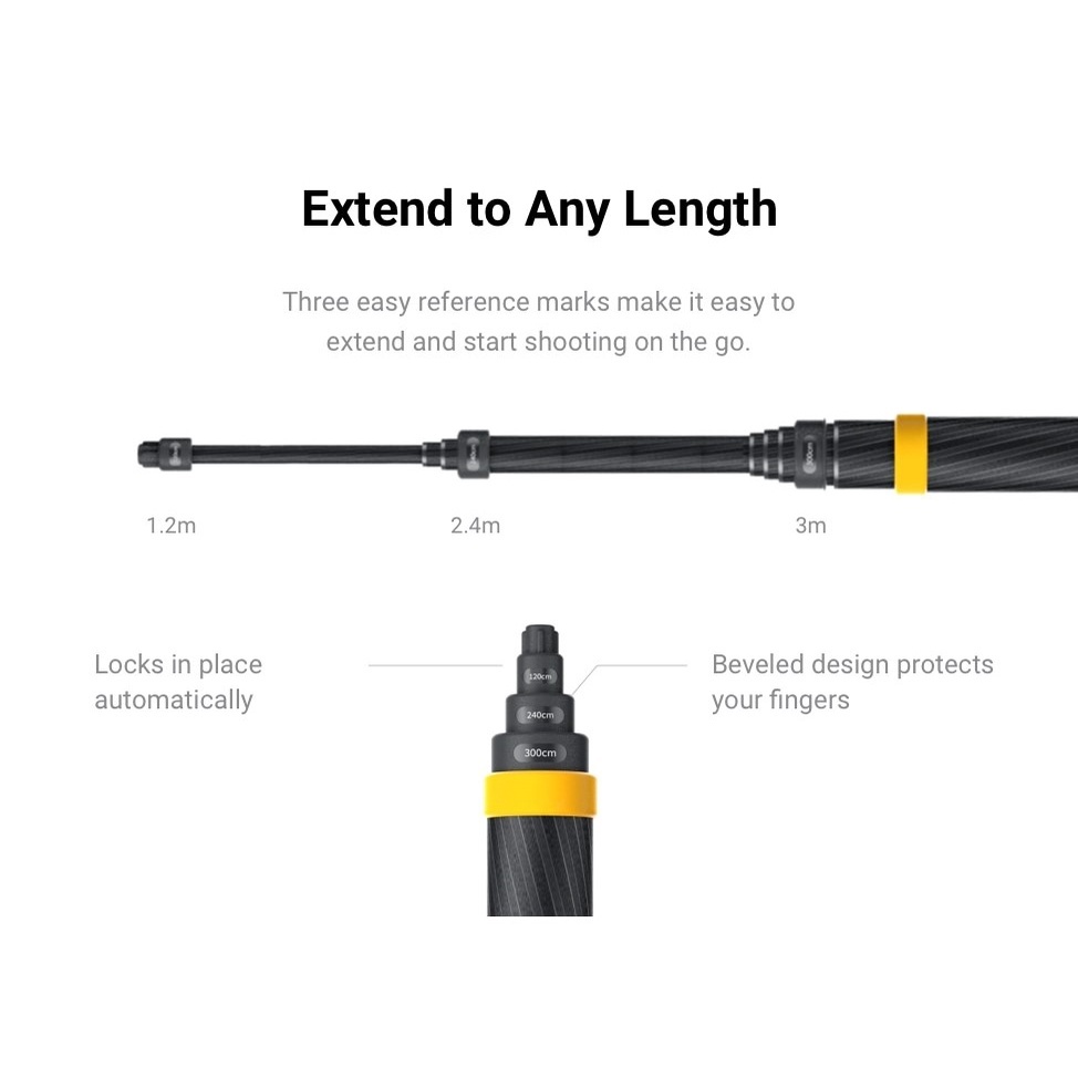 Insta360 3m Ultra-long Extended Edition Carbon Fiber Selfie Stick Monopod (For Insta360 X5 / X4 / X3 / ONE X2 / RS / GO 3 / GO 2)