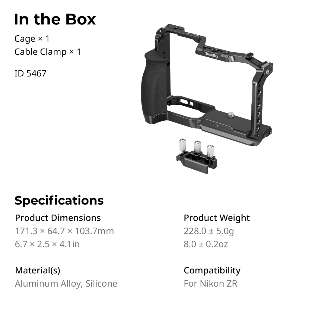 SmallRig Cage Kit for Nikon ZR (Basic Cage 5467 / Cage Kit with Top Handle 5647)