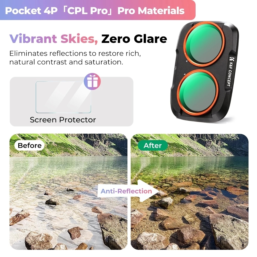 K&F UV / CPL / Black Mist / ND2-32 / ND32-512 / Anti-Light Pollution / Wide Angle Filter (For Dji Pocket 4P)