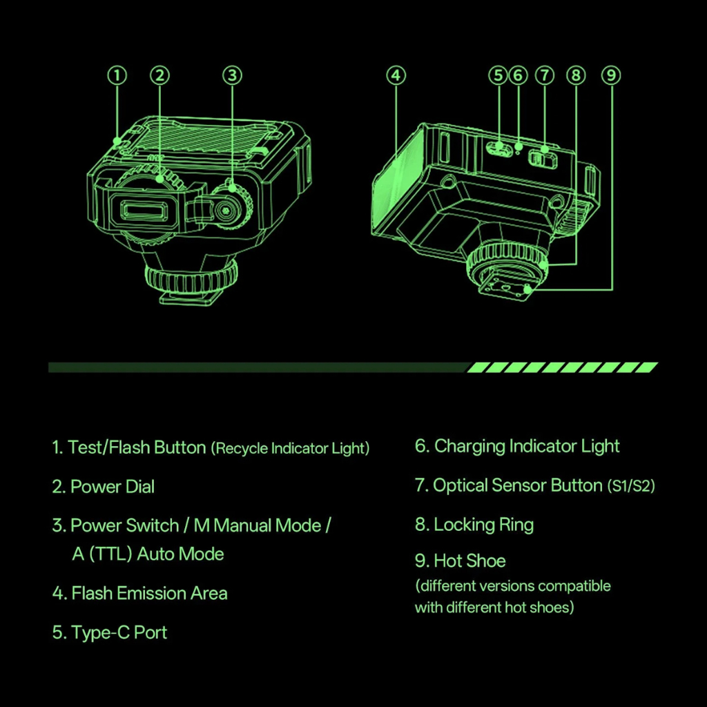 Viltrox Spark Z3 TTL On-Camera Flash (Gray / Green) (C / F / N / S Mount)