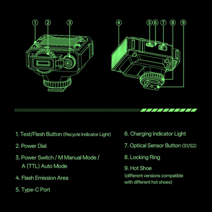 Viltrox Spark Z3 TTL On-Camera Flash (Gray / Green) (C / F / N / S Mount)
