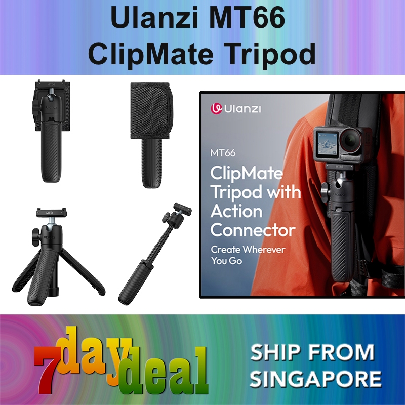 Ulanzi MT66 ClipMate Tripod with Action Connector (S041) - 3 in 1 Mini Tripod / Selfie Stick / Clip