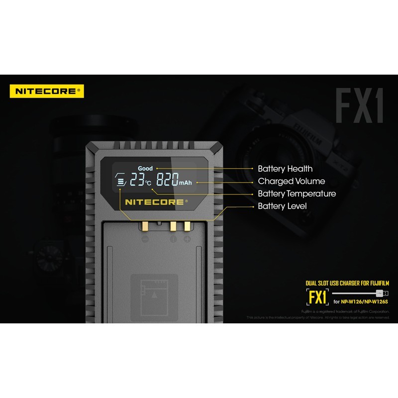 Nitecore FX1 Dual-Slot USB Travel Charger (For Fujifilm NP-W126 Battery)