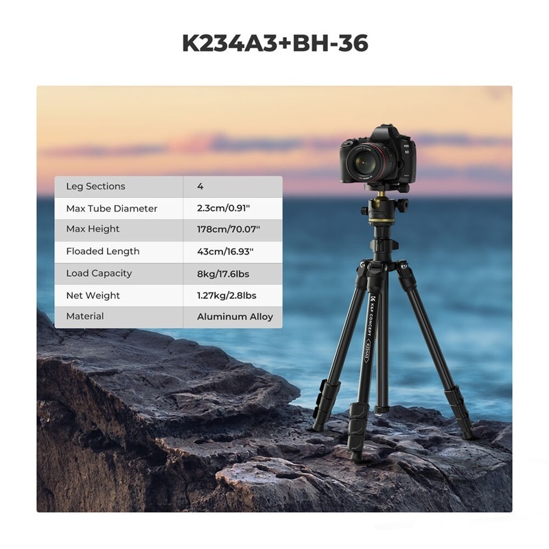 K&F K234A3+BH-36 Tripod with Phone Holder (KF09.149)