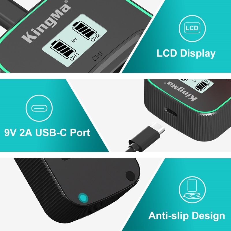 KingMa PD3.0 (9V/2A) LCD Dual Slot Fast Charge USB Battery Charger
