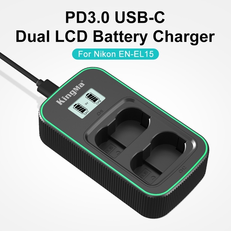KingMa PD3.0 (9V/2A) LCD Dual Slot Fast Charge USB Battery Charger