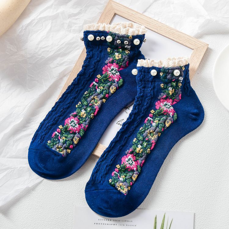 Vintage Embroidery Ethnic Style Pearl Socks