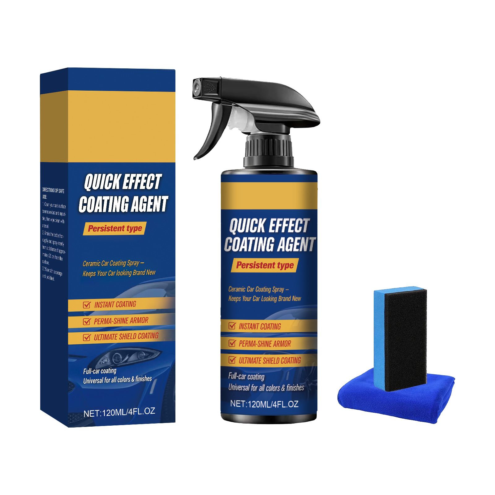 3-in-1 Quick Car Ceramic Coating Spray High Protection – Hydrophobic Nano Paint Sealant & Wax (Mirror Shine)