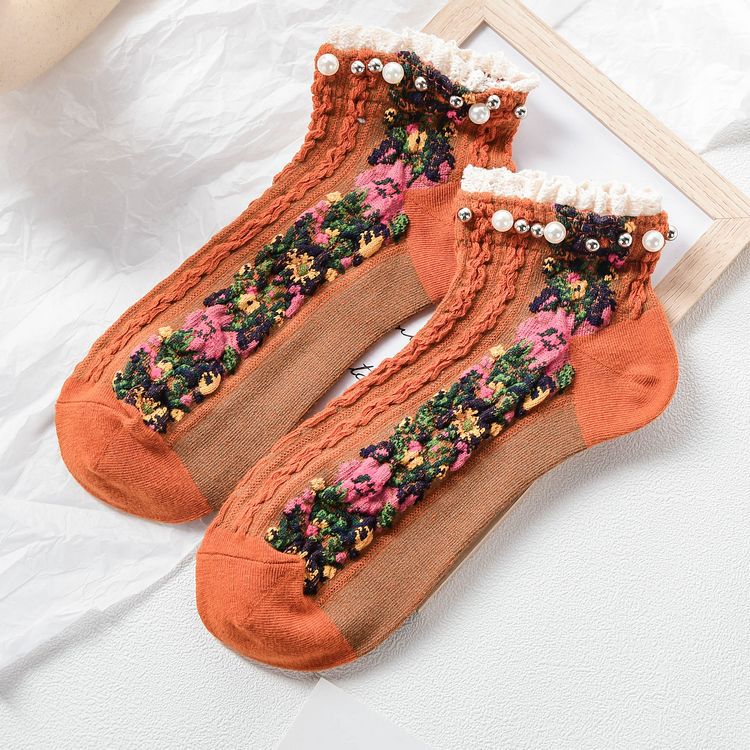 Vintage Embroidery Ethnic Style Pearl Socks