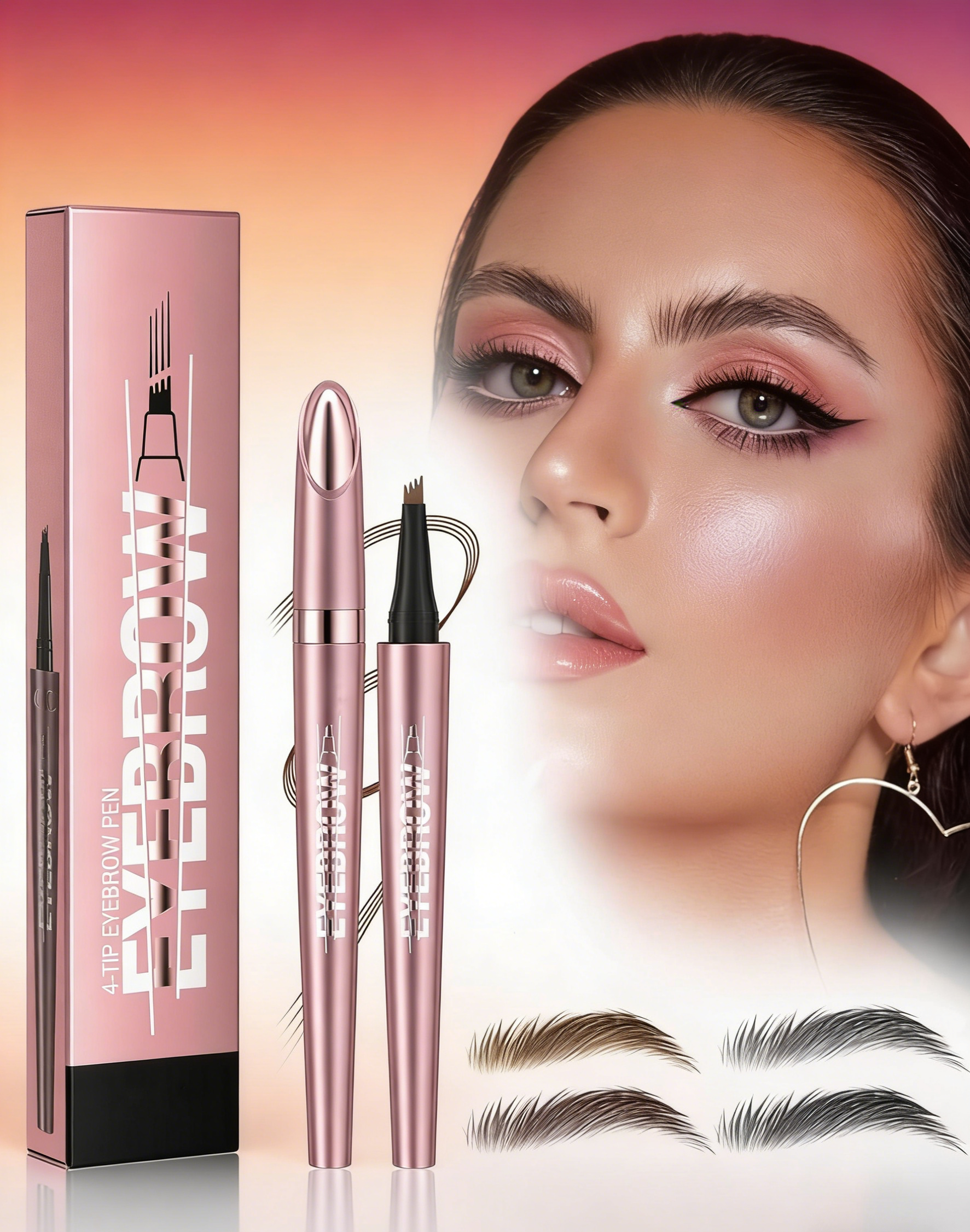 4-Tip 3D Microblade Eyebrow Pen - Sweatproof & Smudge-Proof for Natural-Looking Brows