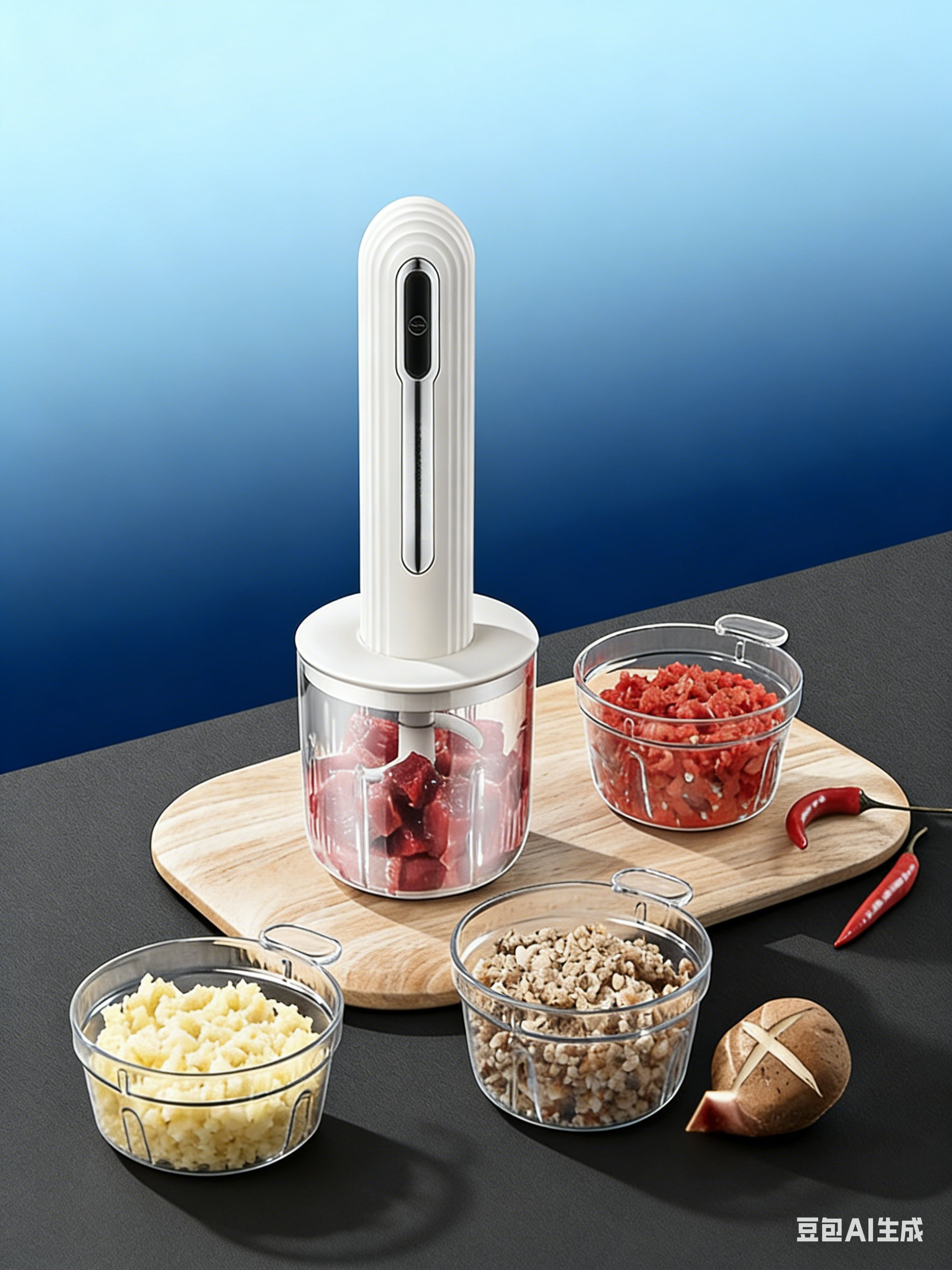 6-Sec Mini Food Chopper with 4 Interchangeable Bowls - Hygienic & Powerful Electric Meat Grinder