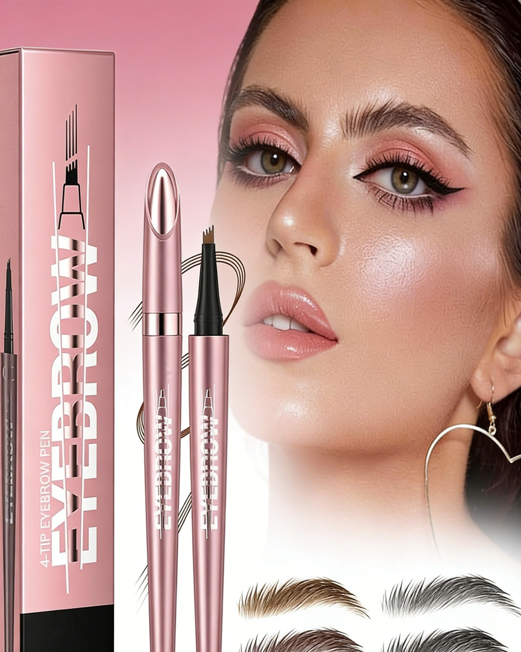 4-Tip 3D Microblade Eyebrow Pen - Sweatproof & Smudge-Proof for Natural-Looking Brows