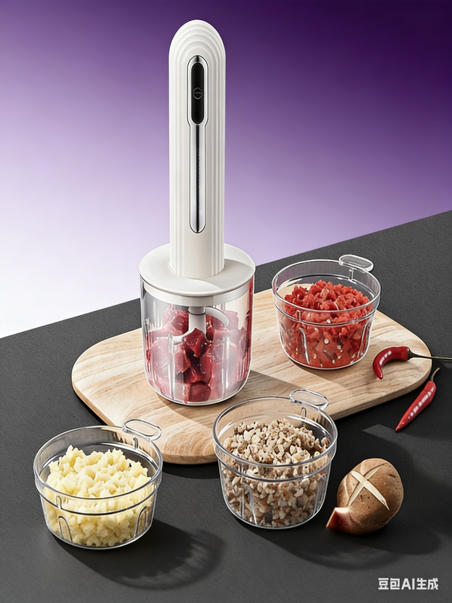 6-Sec Mini Food Chopper with 4 Interchangeable Bowls - Hygienic & Powerful Electric Meat Grinder