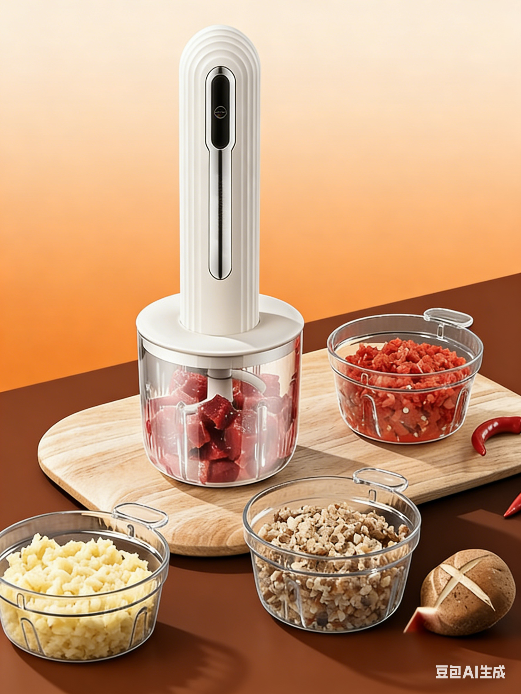 6-Sec Mini Food Chopper with 4 Interchangeable Bowls - Hygienic & Powerful Electric Meat Grinder