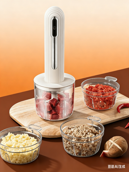 6-Sec Mini Food Chopper with 4 Interchangeable Bowls - Hygienic & Powerful Electric Meat Grinder