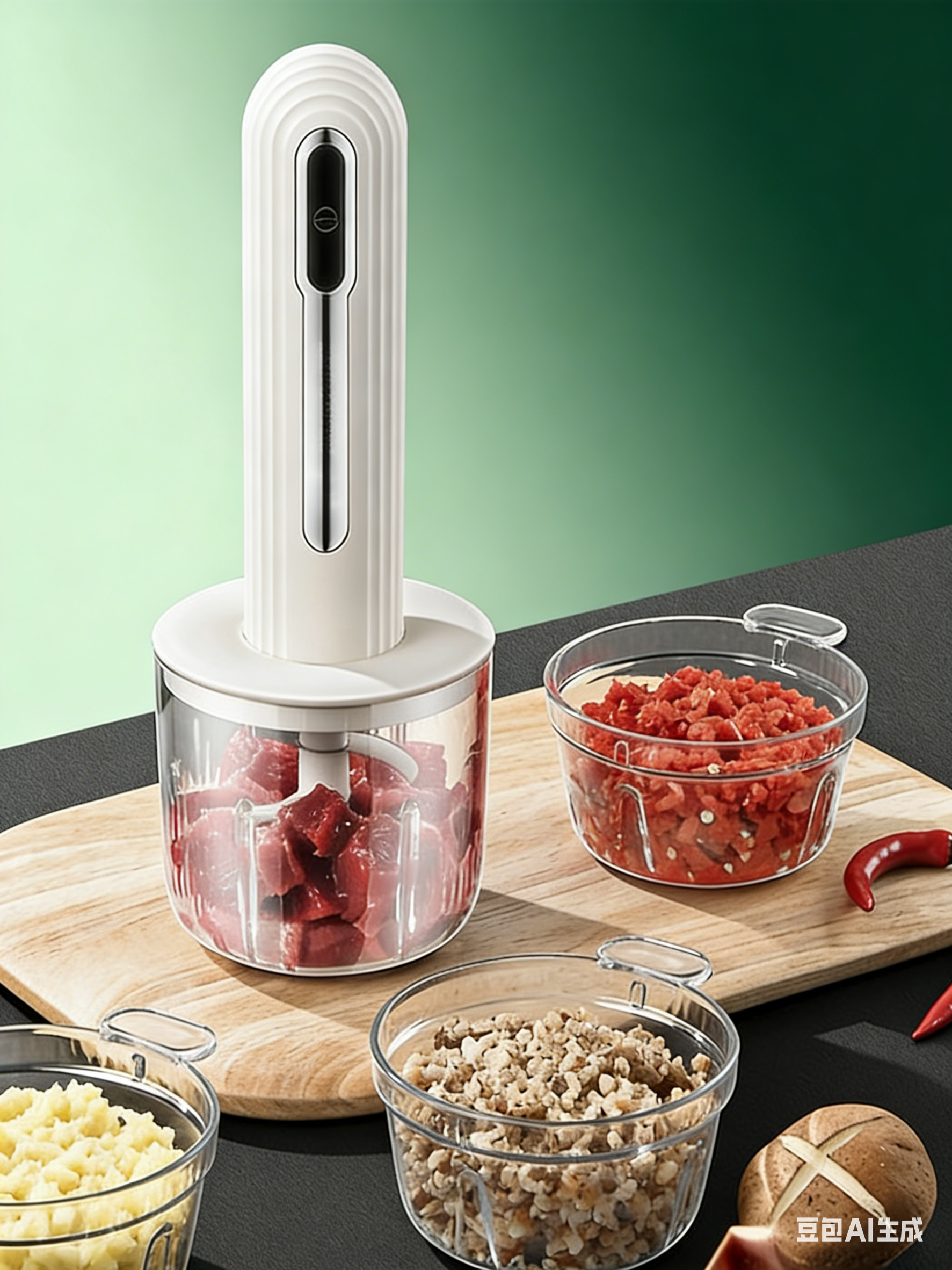 6-Sec Mini Food Chopper with 4 Interchangeable Bowls - Hygienic & Powerful Electric Meat Grinder