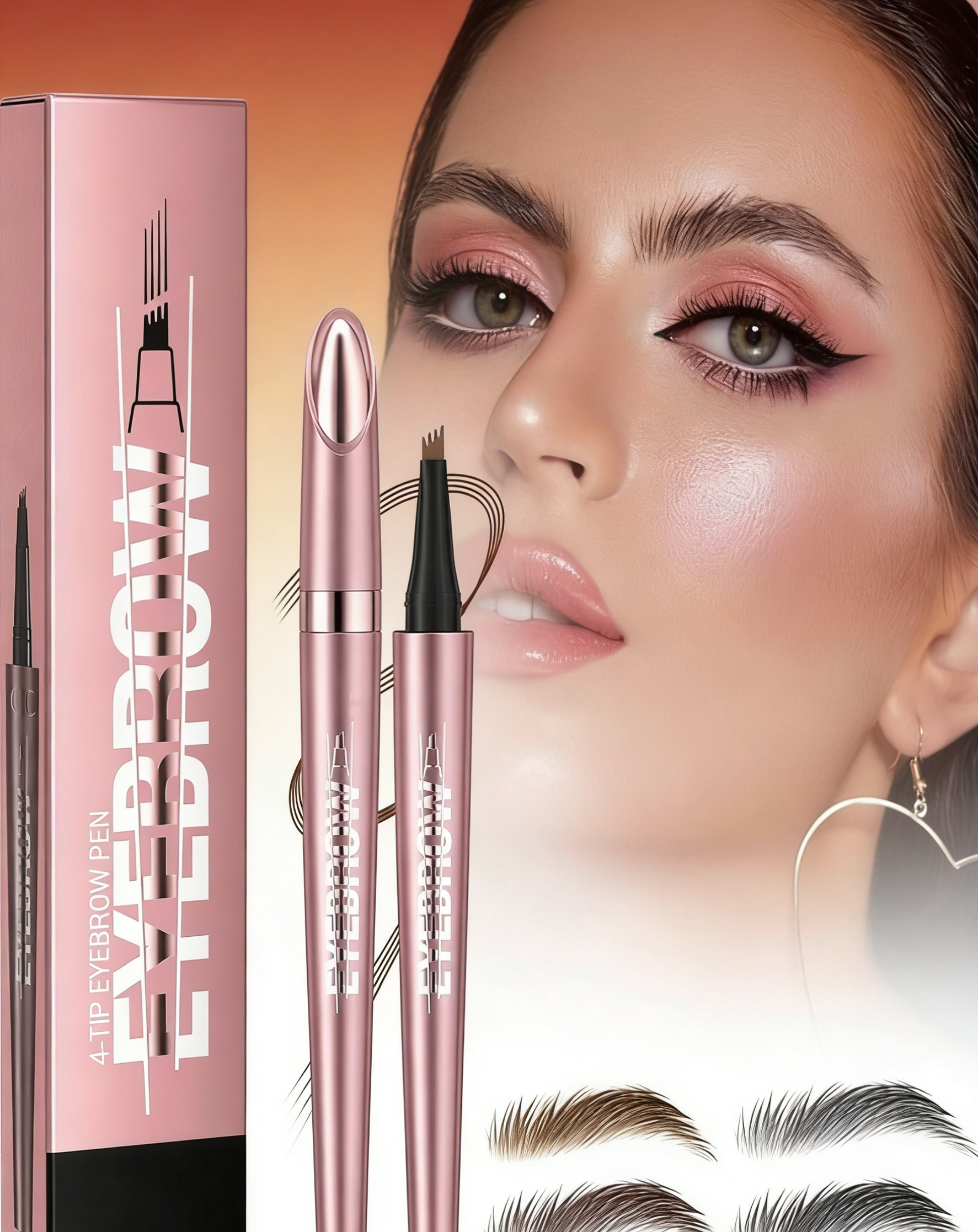 4-Tip 3D Microblade Eyebrow Pen - Sweatproof & Smudge-Proof for Natural-Looking Brows