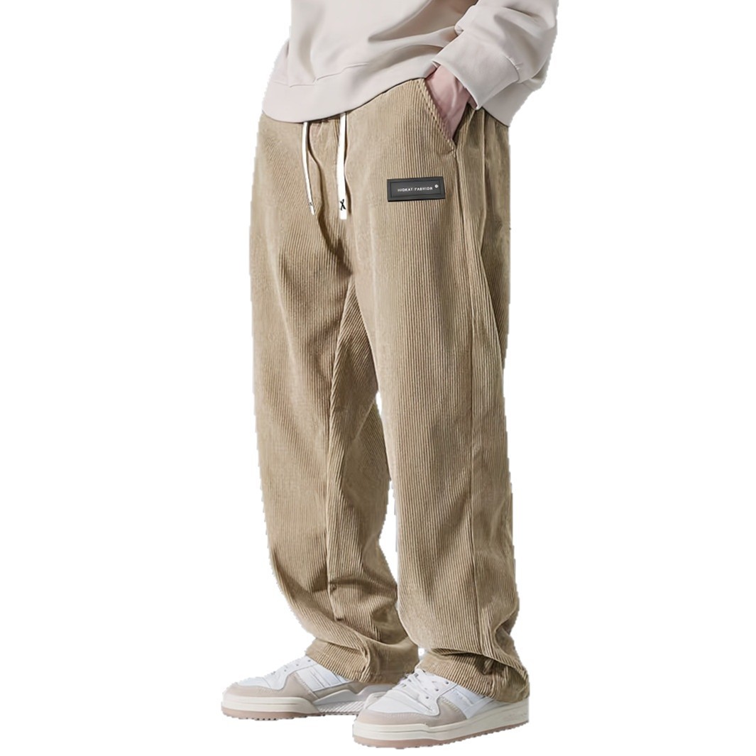 Men's Loose-Fit Drawstring Pants with Pockets - Premium Corduroy Straight-Leg Smart Trousers