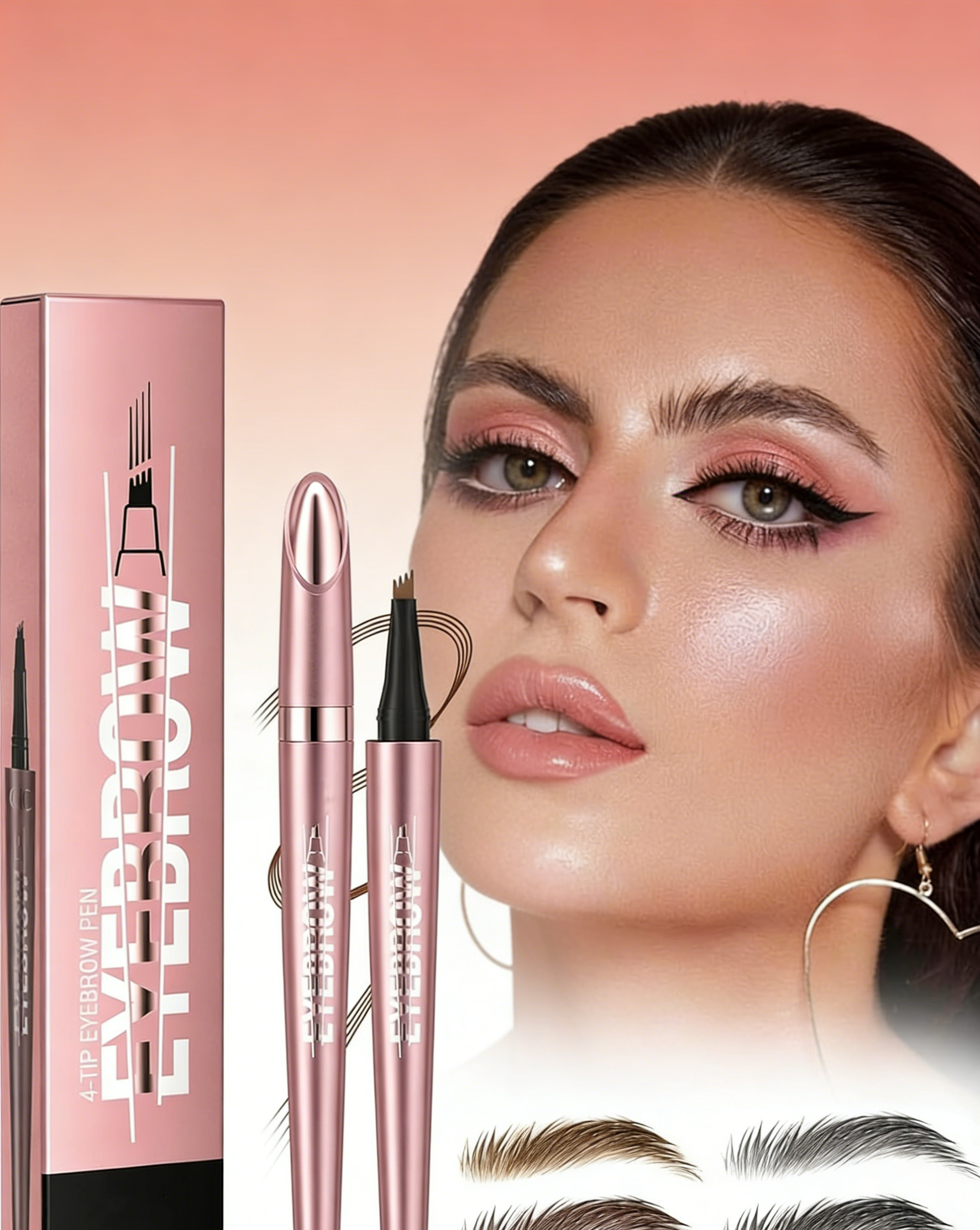 4-Tip 3D Microblade Eyebrow Pen - Sweatproof & Smudge-Proof for Natural-Looking Brows