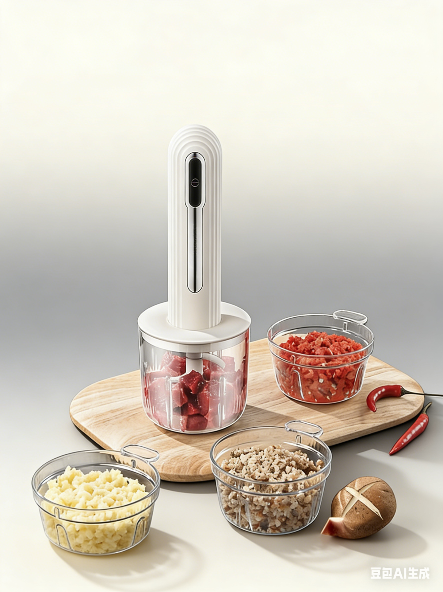 6-Sec Mini Food Chopper with 4 Interchangeable Bowls - Hygienic & Powerful Electric Meat Grinder